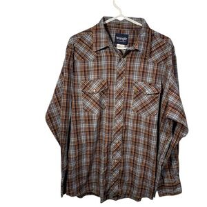 Vintage 90’s Wrangler Shirt Men Sz L Pearl Snap Country Fest Plaid Western Rodeo